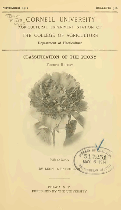 'Classification of the Peony: Bulletin 306 of Cornell University Agricultural Exp. Station'  photo