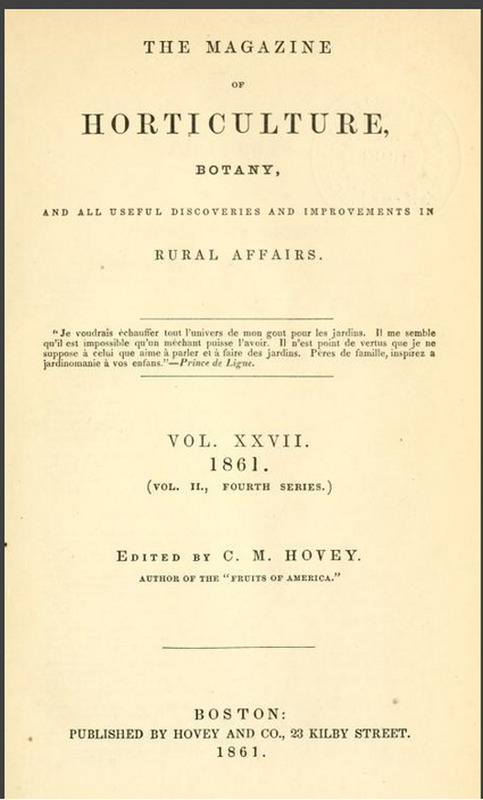 'The Magazine of Horticulture, Botany and All Useful Discoveries and Improvement In Rural Affairs'  photo